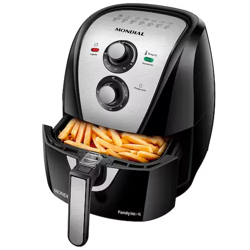 Fritadeira Elétrica Sem Óleo Air Fryer Mondial AFN40BI Family Inox 4L Preta/Inox - 220V